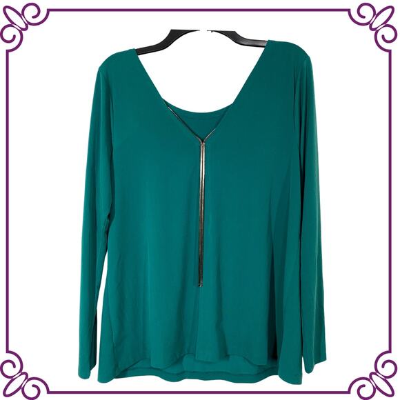 Lane Bryant Green Long Sleeve Tunic with attached Necklace Top Size 14/16 - Picture 1 of 8